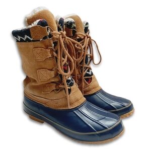 KHOMBU Vail Winter Snow Tan Suede Leather Lace-Up Boots Fair-Isle Women's Sz 6
